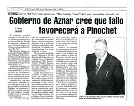 Gobierno de Aznar cree que fallo favorecerá a Pinochet
