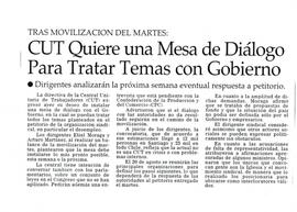 CUT quiere una Mesa de Diálogo para tratar temas de Gobierno