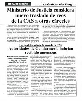 Ministerio de Justicia considera nuevo traslado de reos de la CAS a otras cárceles