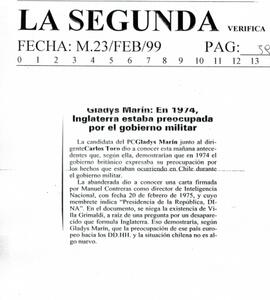 Gladys Marín: en 1974, Inglaterra estaba preocupada por el gobierno militar