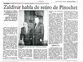 Zaldívar habla de retiro de Pinochet