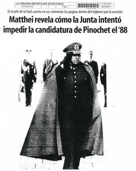 Matthei revela cómo la Junta intentó impedir la candidatura de Pinochet el "88