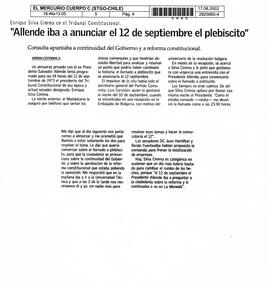 "Allende iba a anunciar el 12 de septiembre el plebiscito"