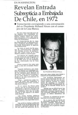 Revelan entrada subrepticia a Embajada de Chile, en 1972