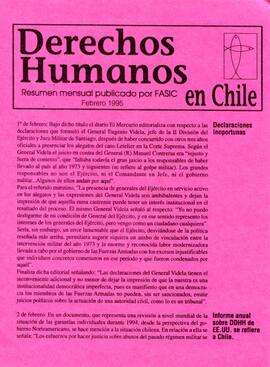 Derechos Humanos en Chile. Resumen mensual publicado por FASIC. Febrero 1995.