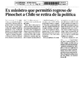 Ex ministro que permitió regreso de Pinochet a Chile se retira de la política