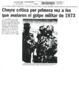 Cheyre critica por primera vez a los que avalaron el golpe militar de 1973