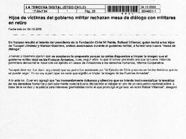 Hijos de víctimas del gobierno militar rechazan mesa de diálogo con militares en retiro.