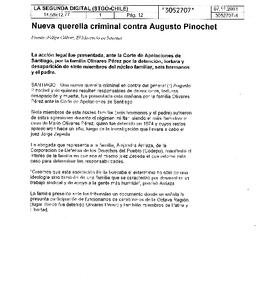 Nueva querella criminal contra Augusto Pinochet