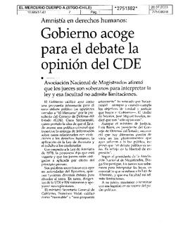 Amnistía en derechos humanos: Gobierno acoge para el debate la opinión del CDE