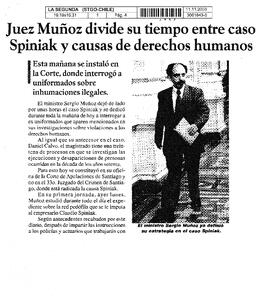 Juez Muñoz divide su tiempo entre caso Spiniak y causas de derechos humanos