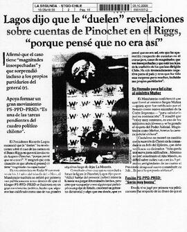 Lagos dijo que le "duelen" revelaciones sobre cuentas de Pinochet en el Riggs, "po...