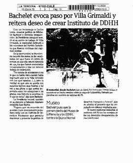 Bachelet evoca paso por Villa Grimaldi y reitera deseo de crear Instituto de DDHH.