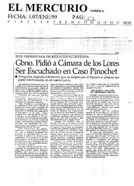 Gbno. Pidió Cámara de los lores ser escuchado en Caso Pinochet