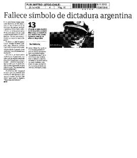 Fallece símbolo de dictadura militar argentina.