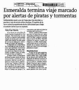 Esmeralda termina viaje marcado por alertas de piratas y tormentas.