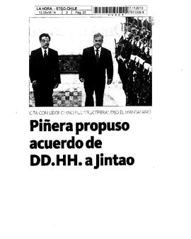 Piñera propuso acuerdo de DD.HH. a Jintao.
