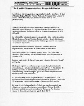 Villa Grimaldi: Piden nuevo desafuero del general (R) Pinochet.