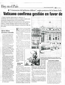 Vaticano confirma gestión en favor de Pinochet