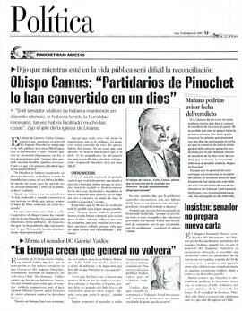 Obispo Camus: "Partidarios de Pinochet lo han convertido en un dios"