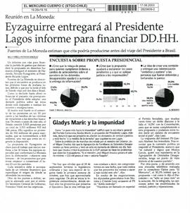 Eyzaguirre entregará al Presidente Lagos informe para financiar DD.HH.