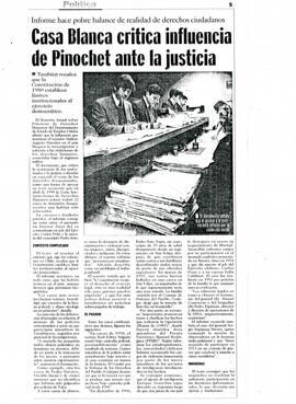 Casa Blanca critica influencia de Pinochet ante la justicia