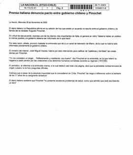 Prensa italiana denuncia pacto entre gobierno chileno y Pinochet