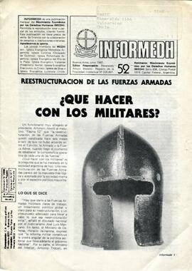 Informedh n°52. Restructuración de las Fuerzas Armadas. ¿Qué hacer con los militares?.