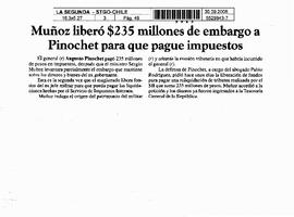 Muñoz liberó $235 millones de embargo a Pinochet para que pague impuestos.