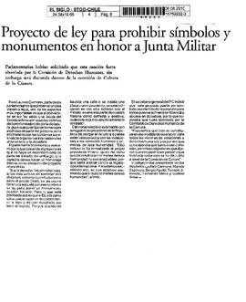 Proyecto de ley para prohibir símbolos y monumentos en honor a junta militar.