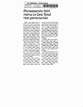 Presupuesto 2011 entra en fase final tras preacuerdo.