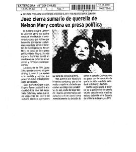 Juez cierra sumario de querella de Nelson Mery contra ex presa política