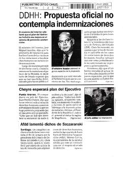 DDHH: Propuesta oficial no contempla indemnizaciones