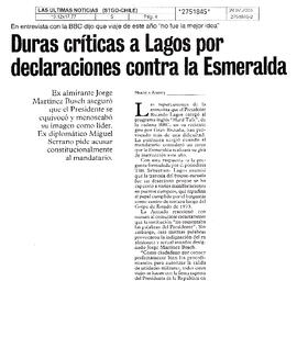 Duras críticas a Lagos por declaraciones contra la Esmeralda