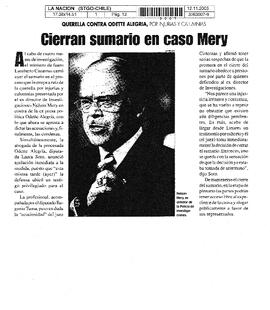 Cierran sumario en caso Mery