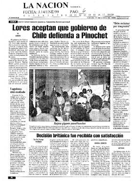 Lores aceptan que gobierno de Chile defienda a Pinochet