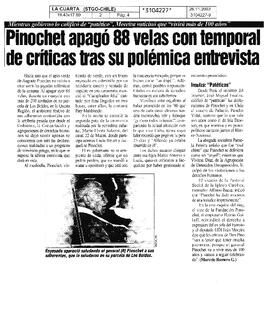 Pinochet apagó 88 velas con temporal de críticas tras su polémica entrevista