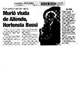 Murió viuda de Allende, Hortensia Bussi.